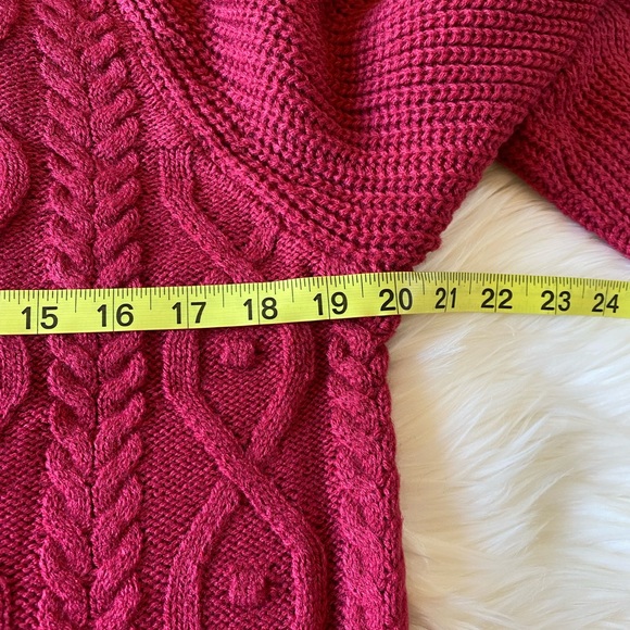 Design365 Cable Knit Pink Puff Sleeve Pullover Sweater - Picture 3 of 5